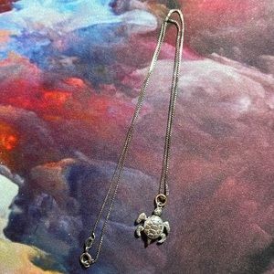 Approx 19.5” small Box Chain with turtle. 925 Silver
